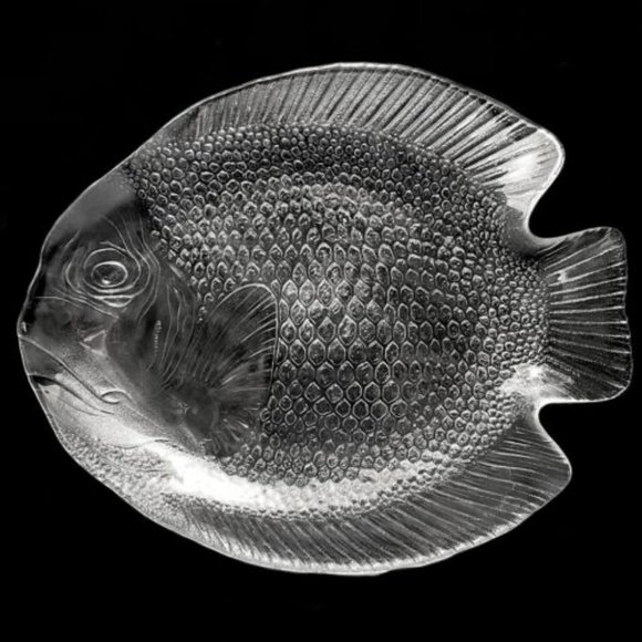 Arcoroc France Poisson Large Serving Platter | Embossed Clear Glass Fish Platter - Picture 1 of 4